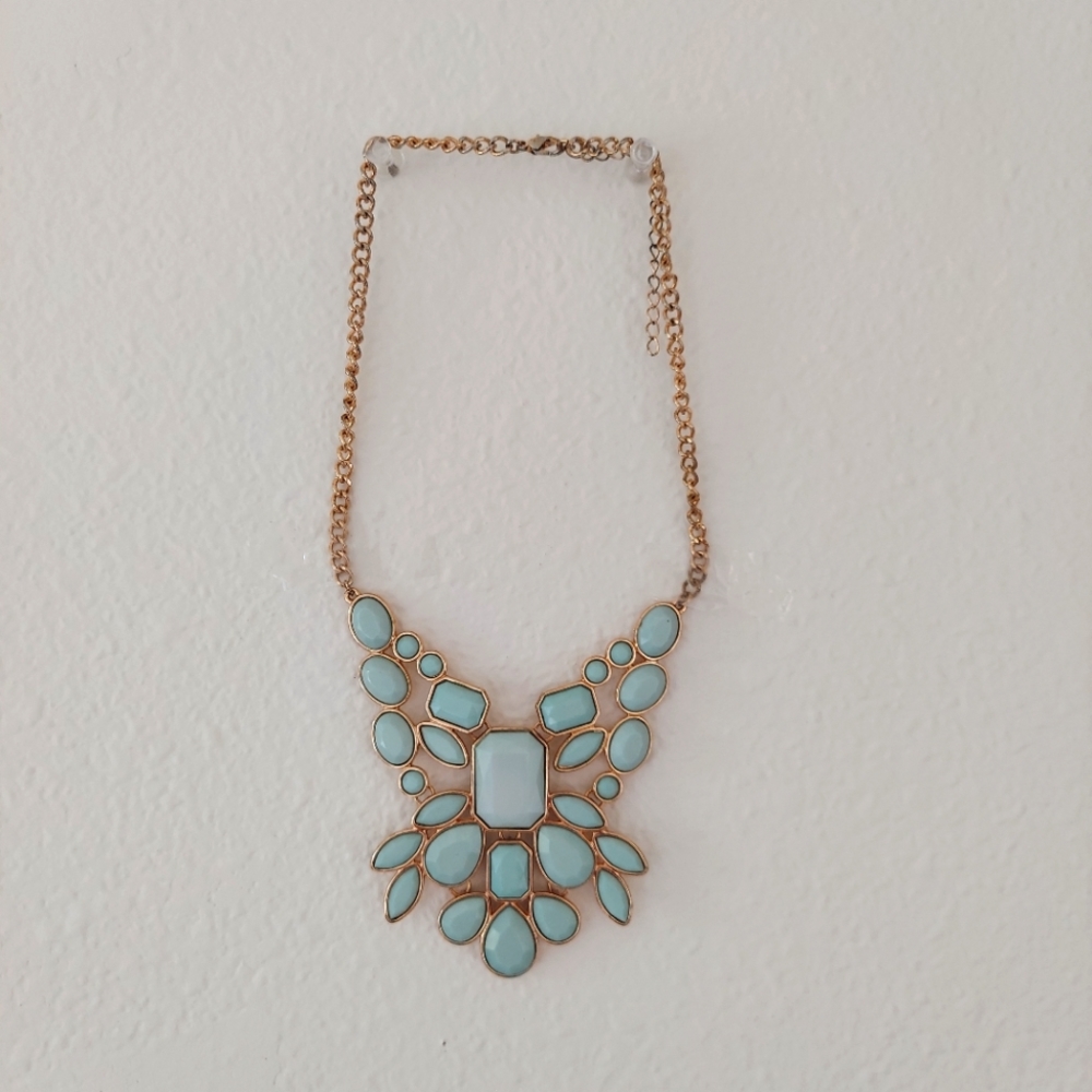 Aqua and gold Bib necklace